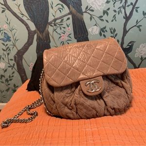 Gray Leather Gathered Quilted Chain Bag